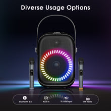 Load image into Gallery viewer, Portable Karaoke Machine with Dual-Mic, Bluetooth, LED Light, FM Radio, IPX6 Splash Proof…